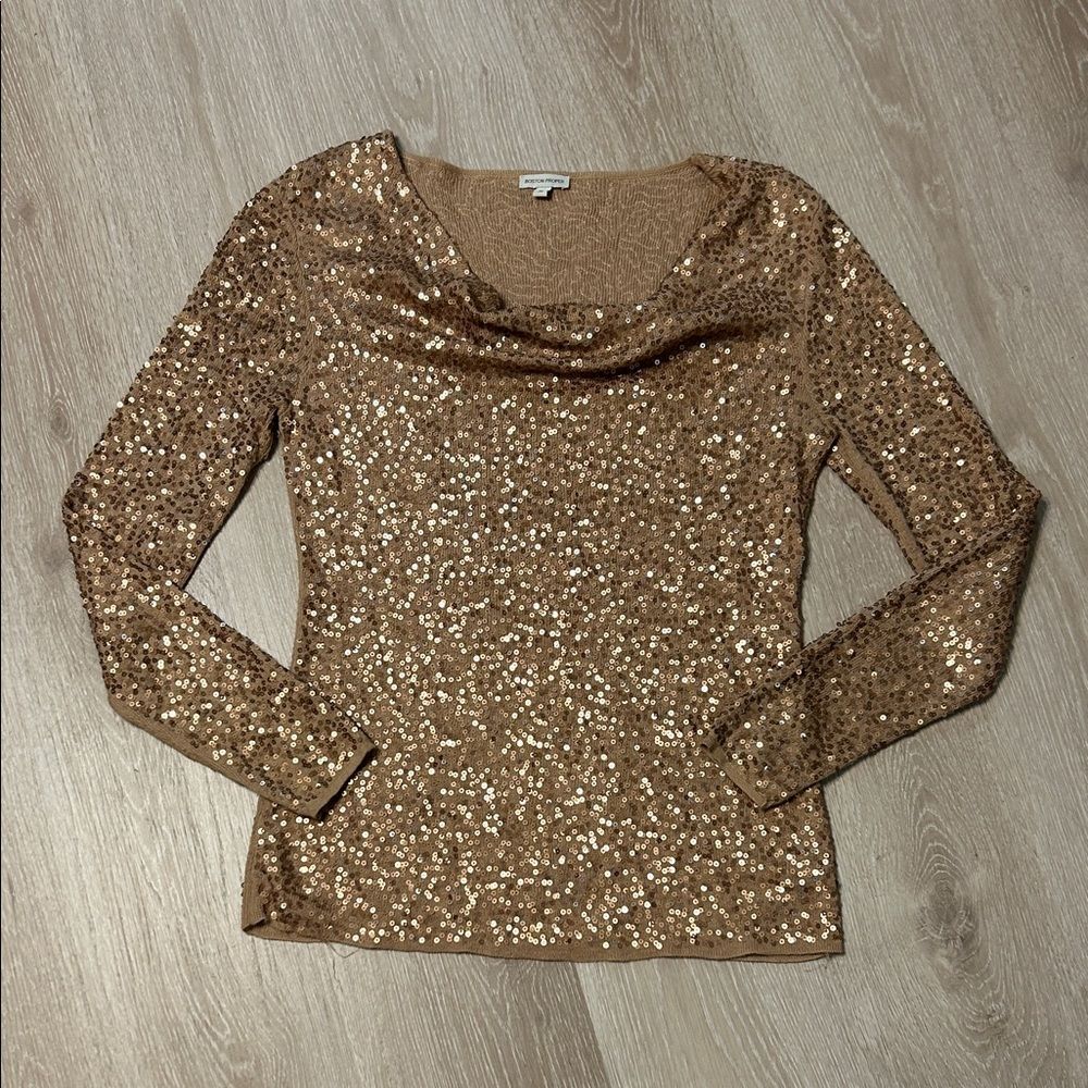 Boston Proper Long Sleeve Sequin Cowl Neck Lightweight Sweater sz Medium